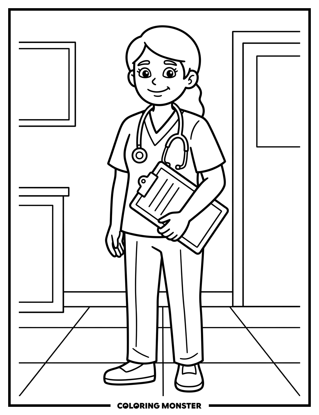 Nurse With Clipboard Coloring Page