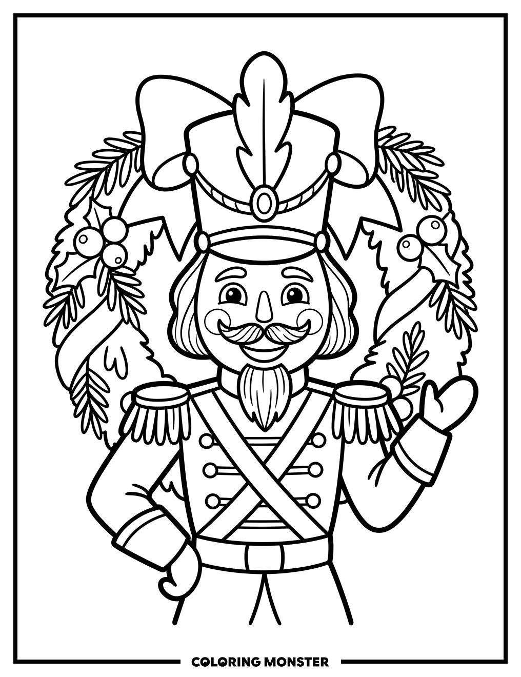 Nutcracker Soldier with Wreath Coloring Page