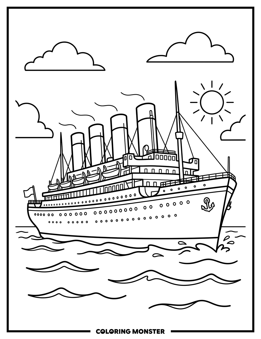 Ocean Liner Sailing at Sea Coloring Page