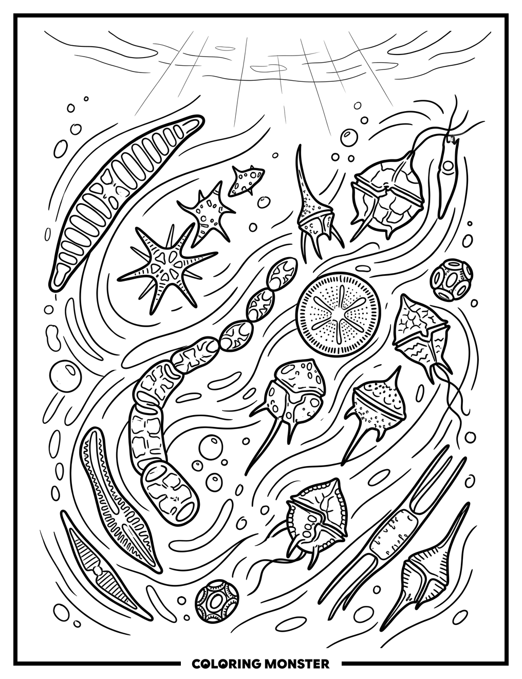 Ocean Phytoplankton Swirling Coloring Page