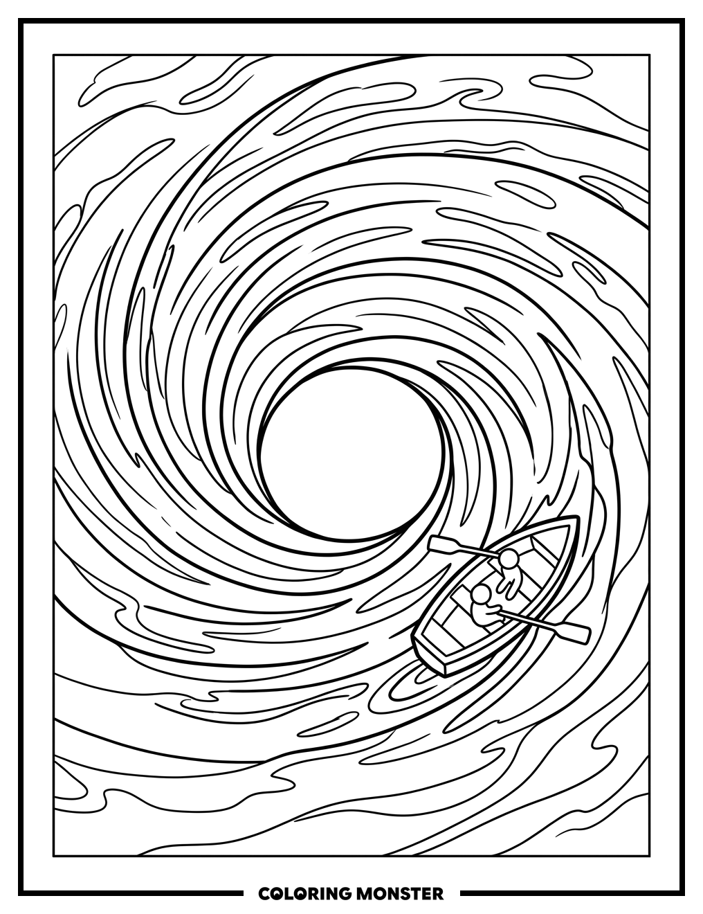 Ocean Whirlpool And Rowboat Coloring Page