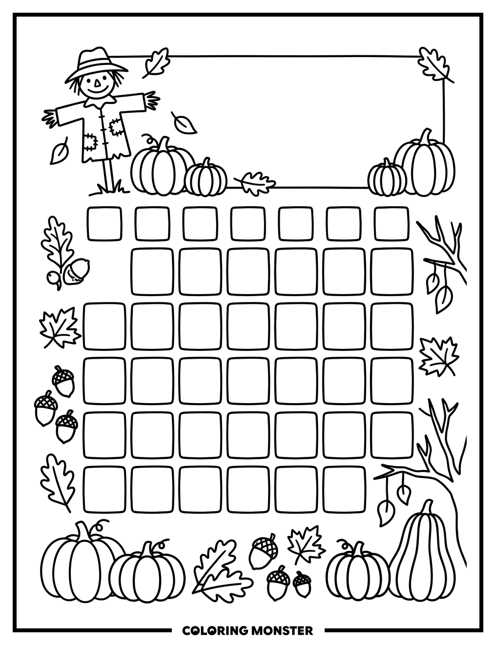 October Calendar Page Coloring Page