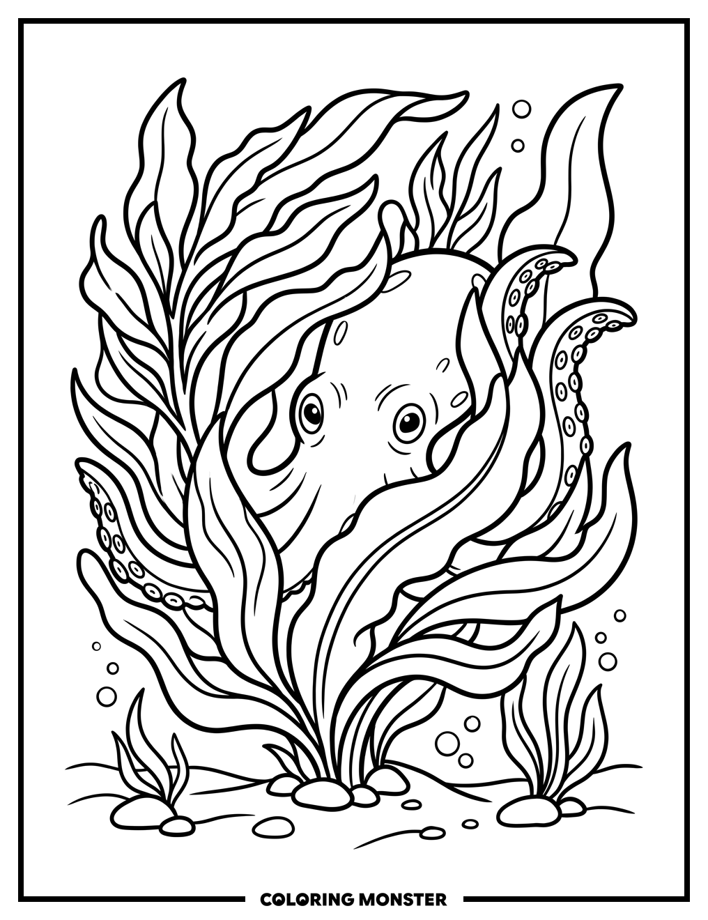 Octopus Among Seaweed Coloring Page