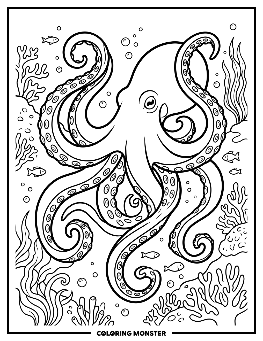 Octopus In The Deep Sea Coloring Page
