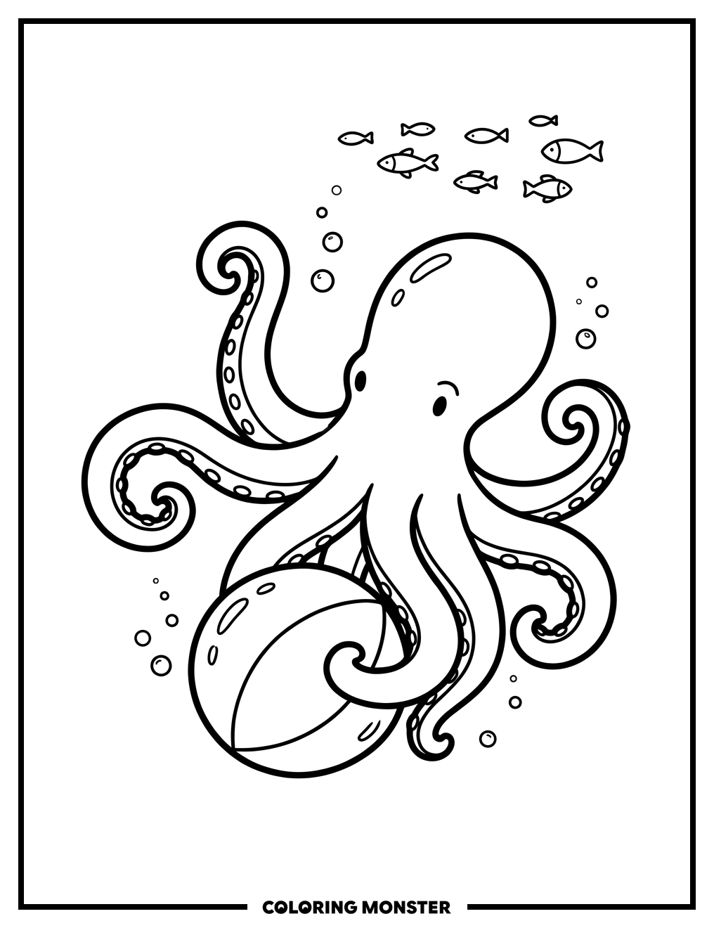 Octopus Playing With Ball Coloring Page