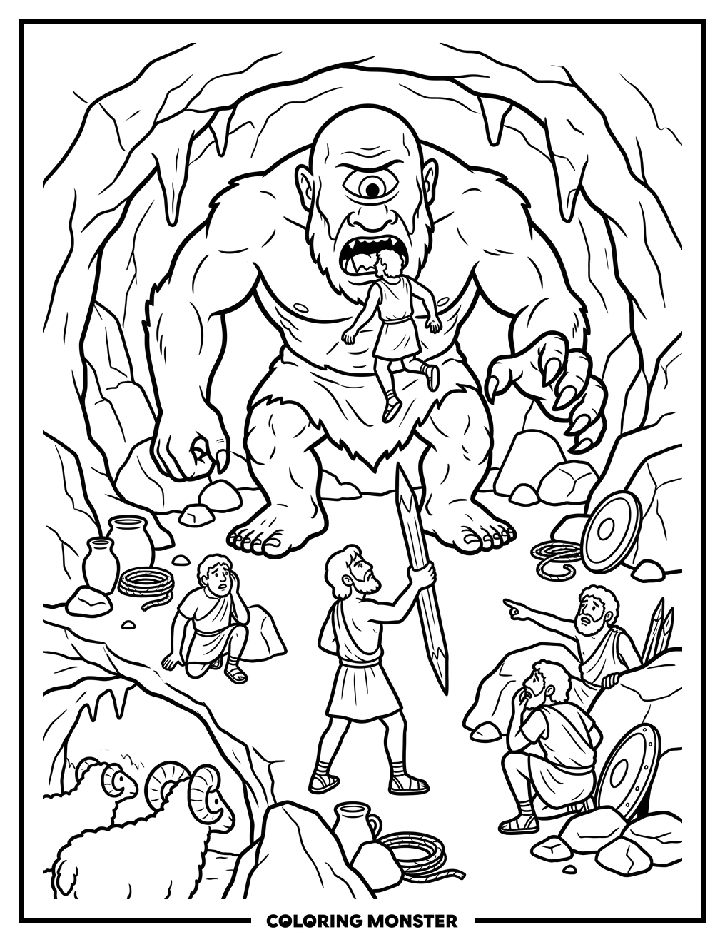 Odysseus Blinds the Cyclops Coloring Page