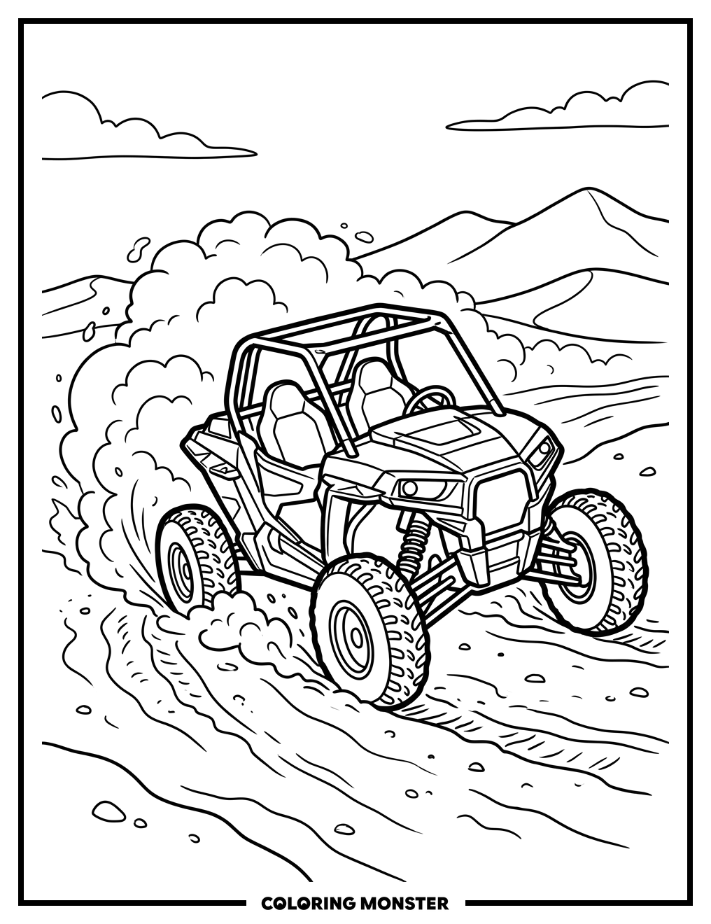 Off-Road Buggy Drifting Through Desert Coloring Page