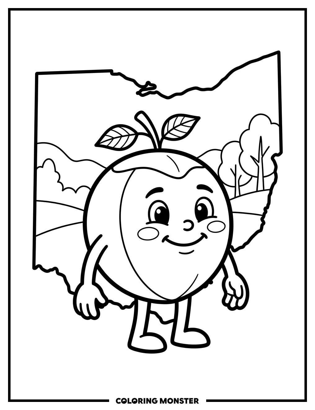 Ohio Buckeye Nut Character Coloring Page