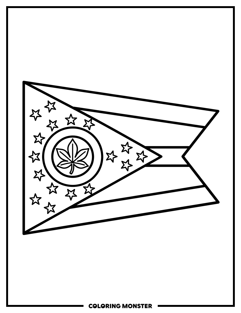 Ohio Flag with Buckeye Leaf Coloring Page