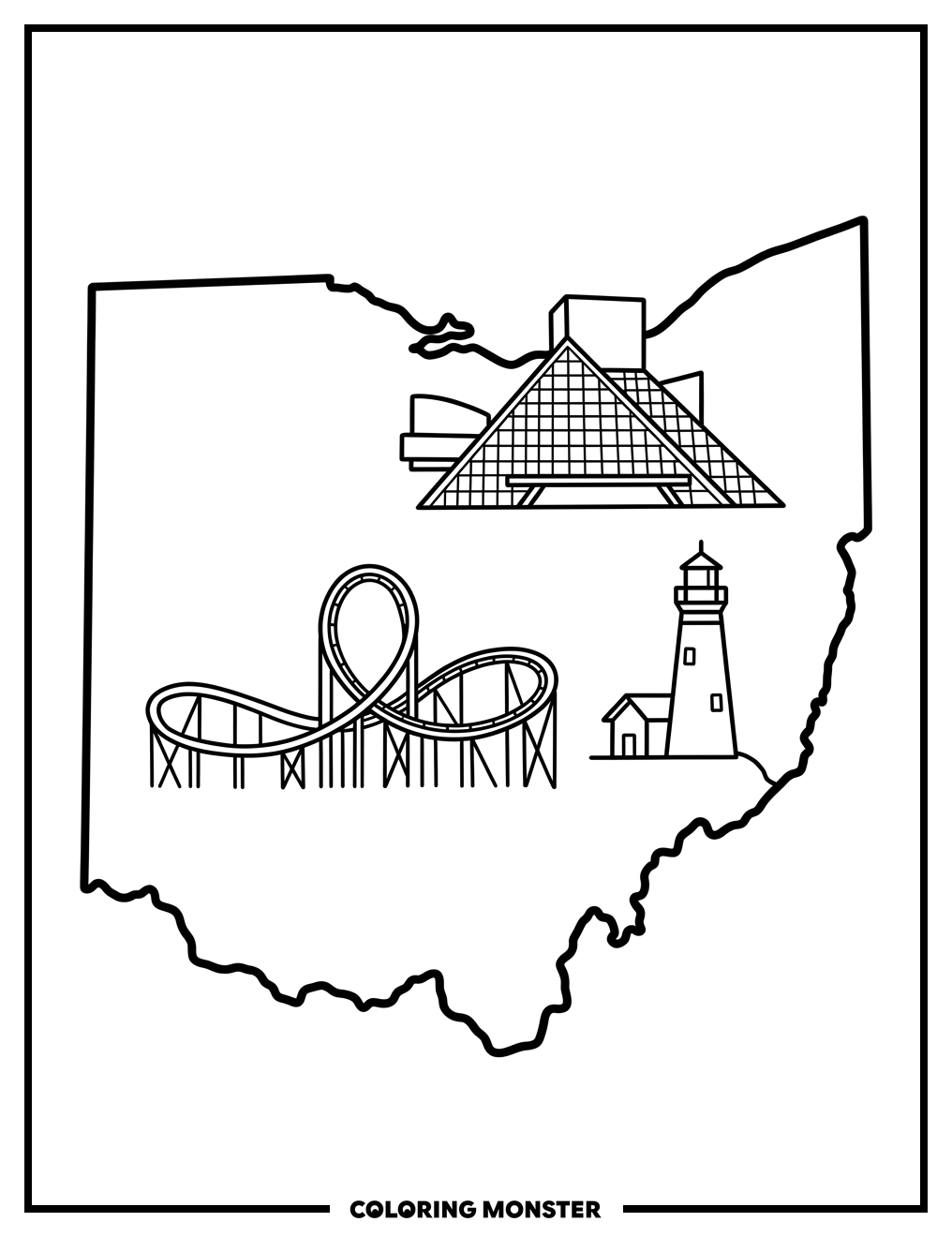 Ohio Landmarks Outline Coloring Page