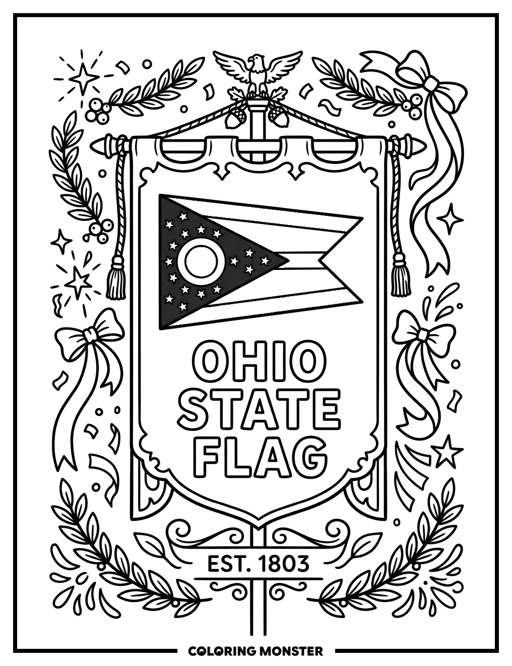 Ohio State Flag Celebration Banner Coloring Page