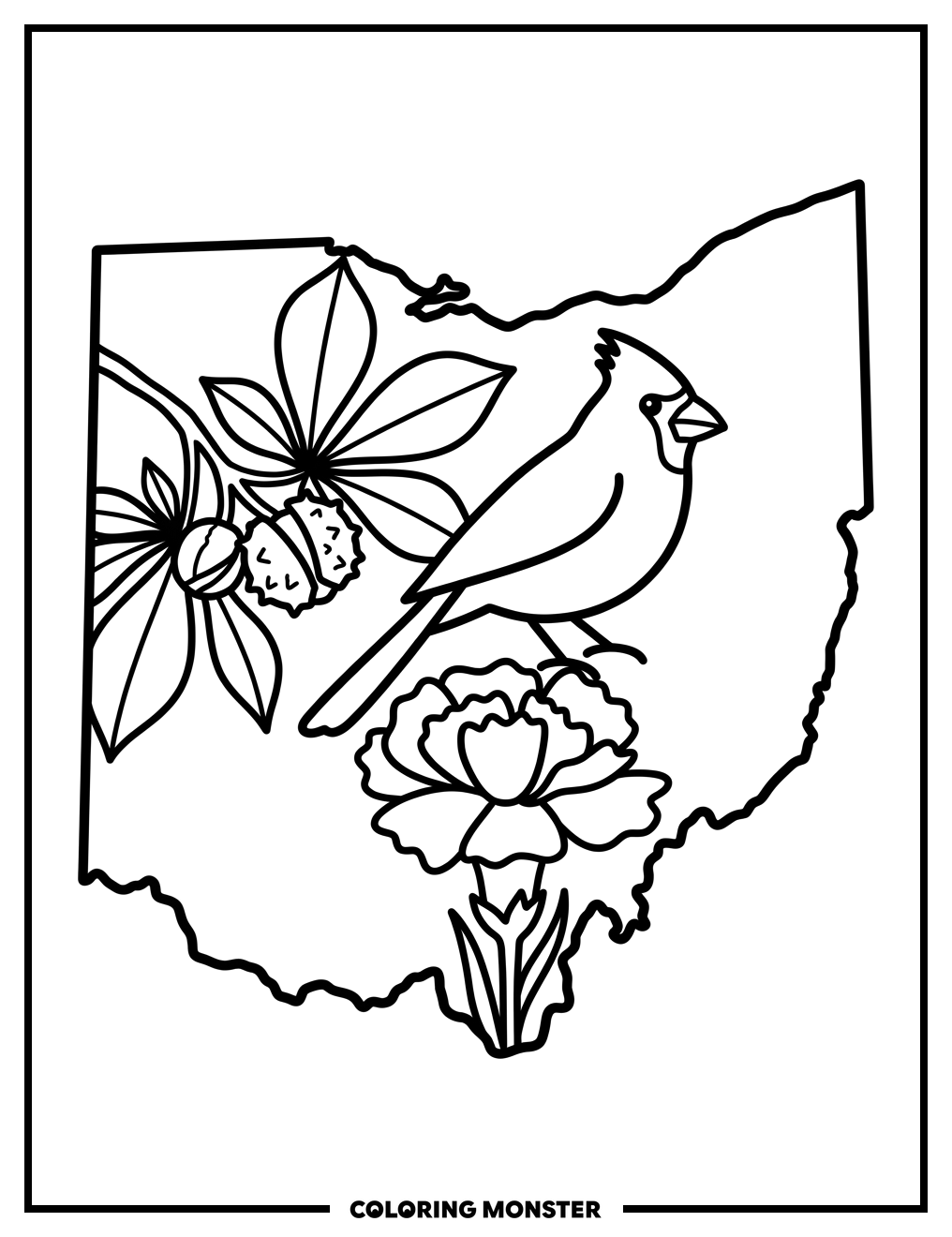 Ohio State Symbols Map Coloring Page