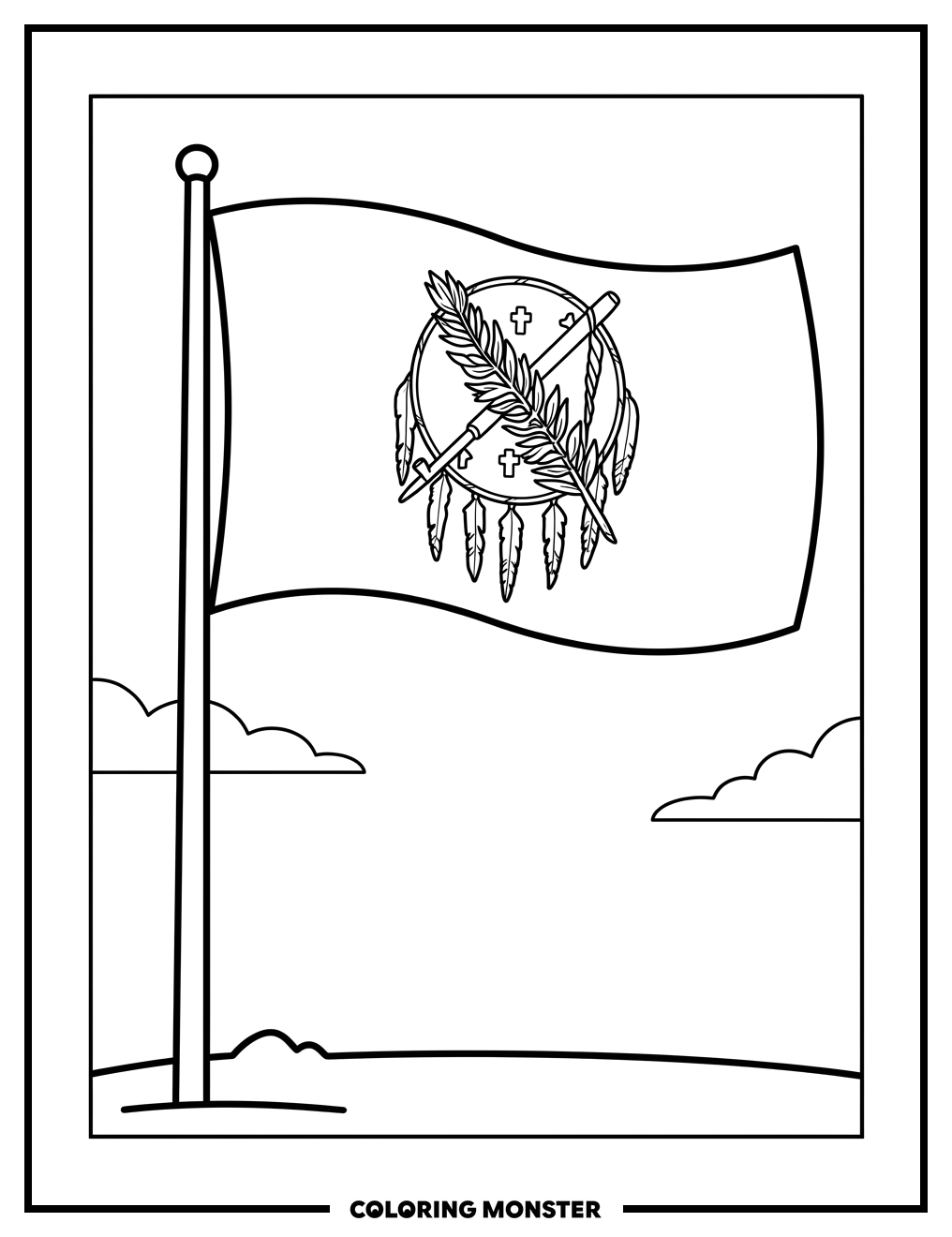 Oklahoma Flag Flying High Coloring Page