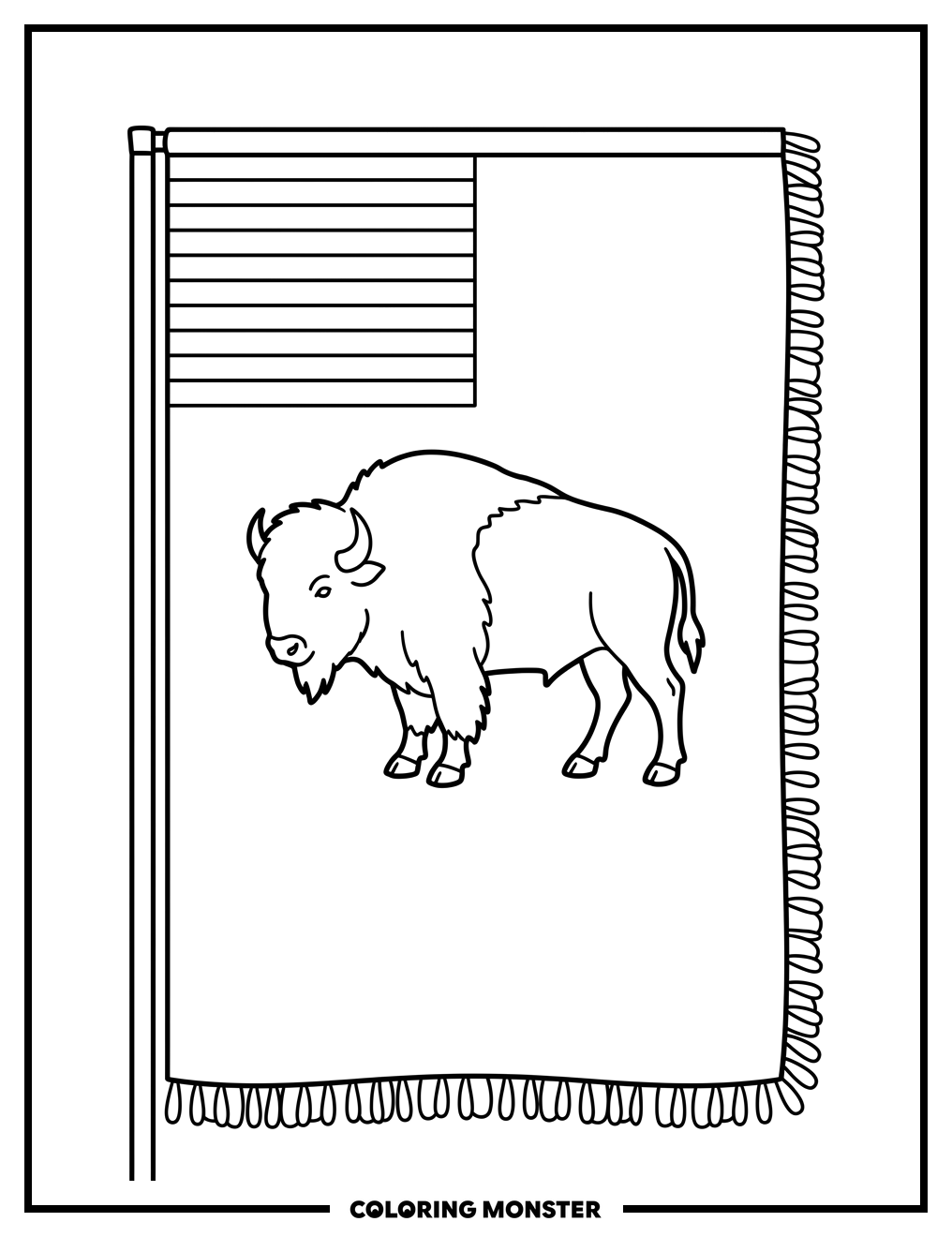 Oklahoma Flag With Buffalo Coloring Page