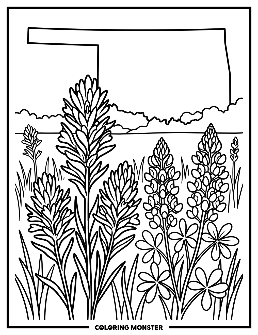Oklahoma Prairie Flowers Bloom Coloring Page