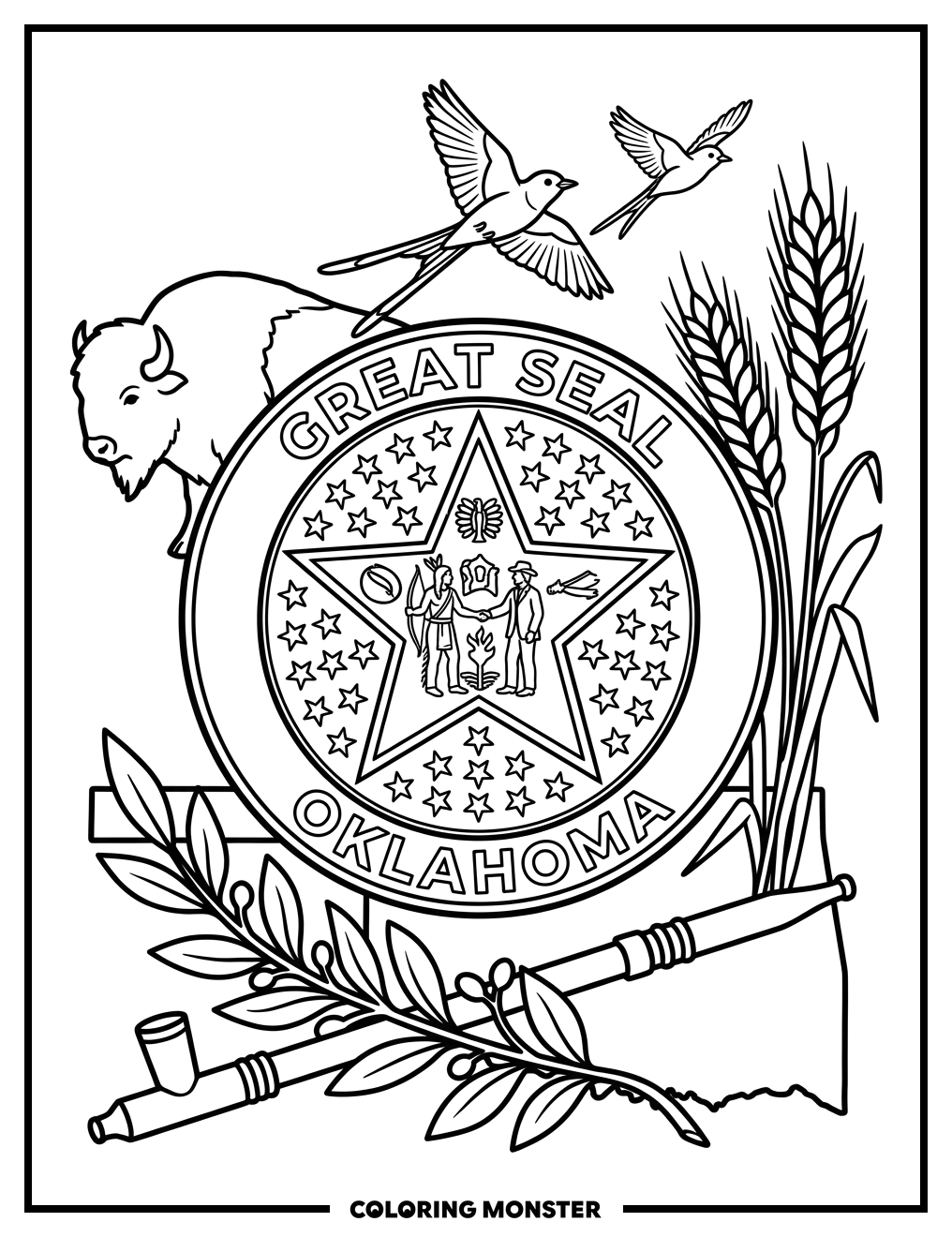 Oklahoma State Seal Coloring Page