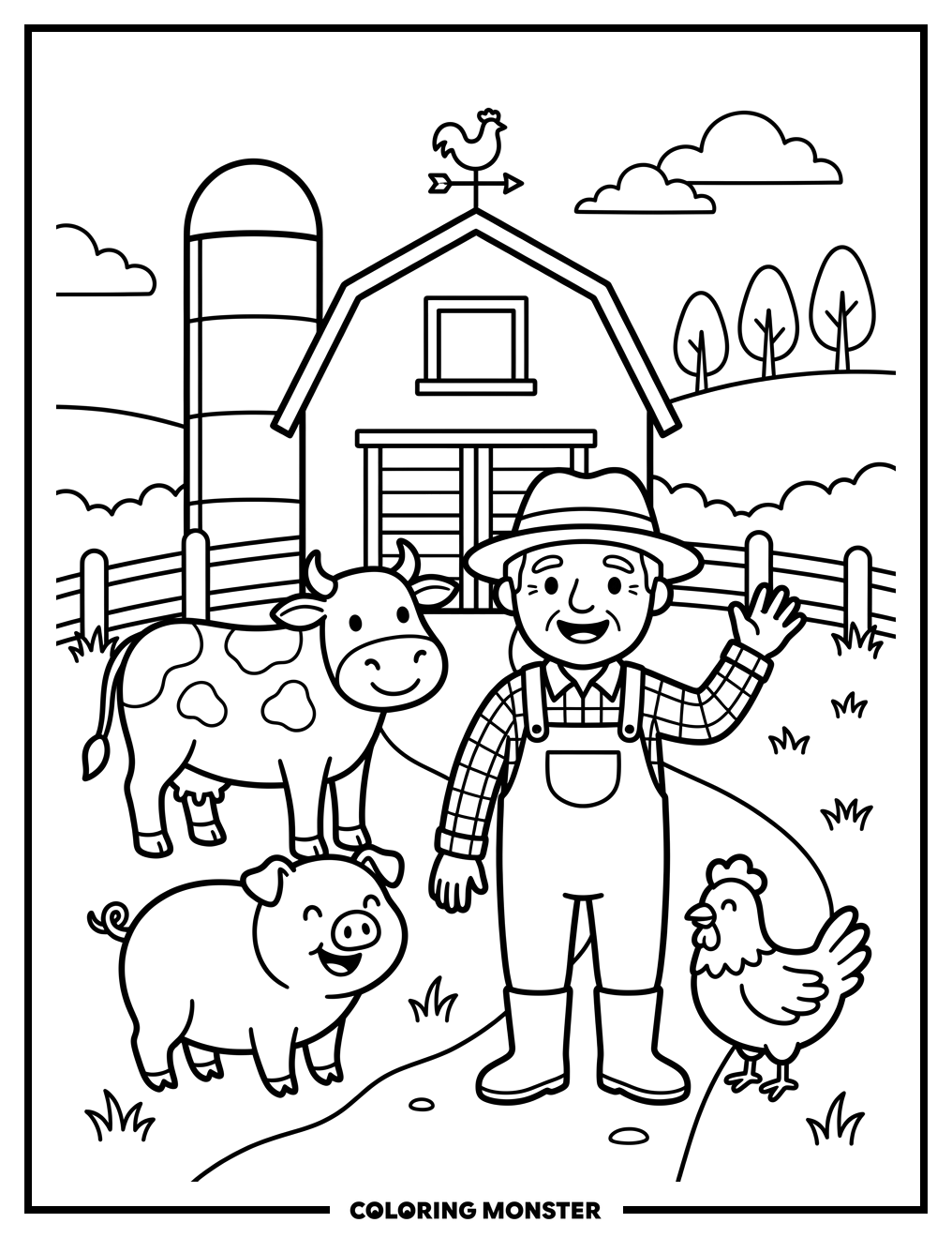 Old MacDonald and Farm Animals Coloring Page