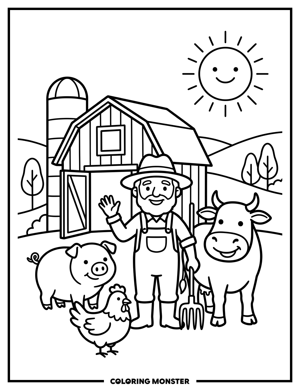 Old MacDonald's Farm Friends Coloring Page