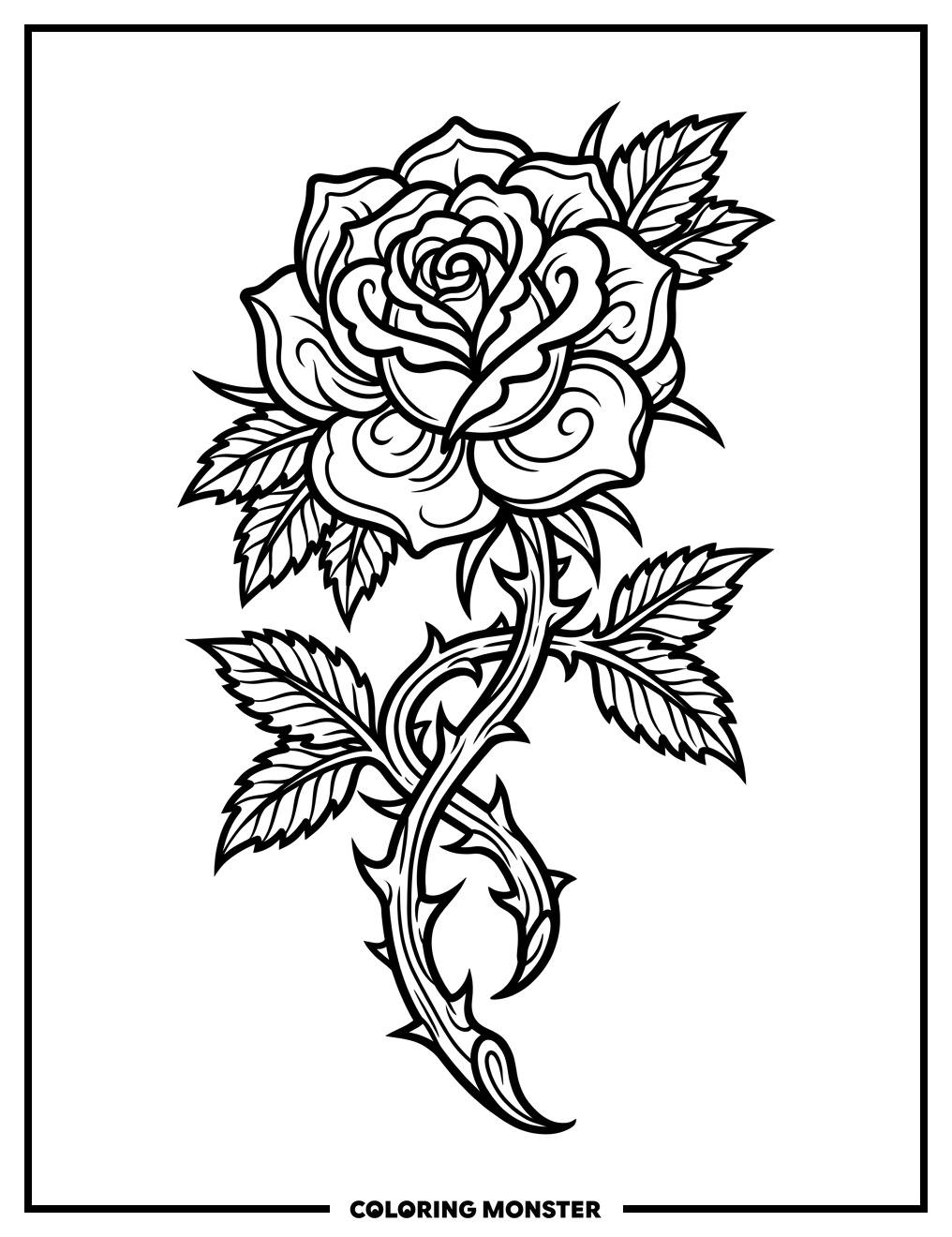 Old School Rose With Thorns Coloring Page
