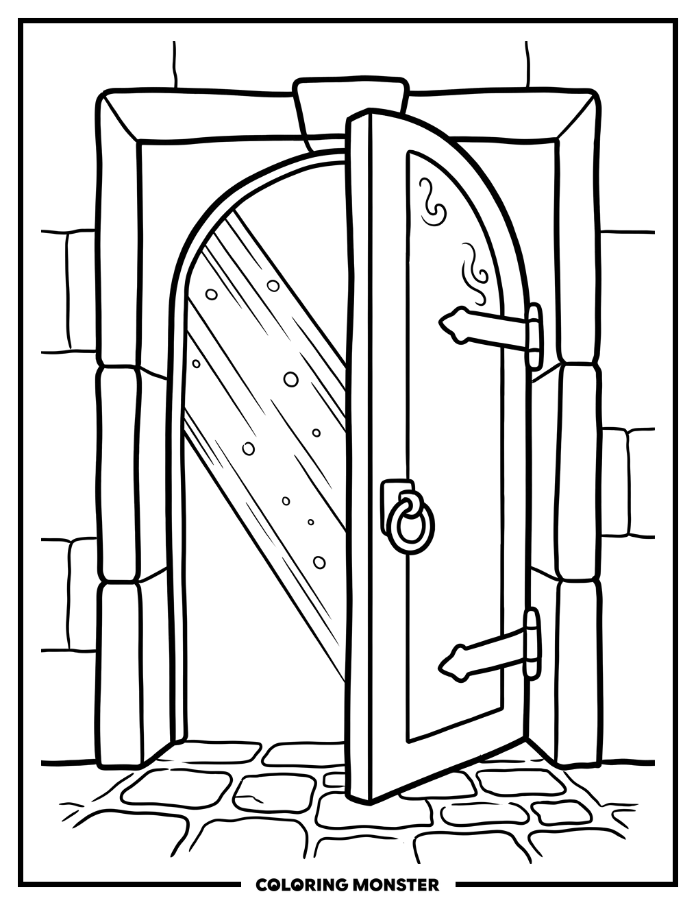 Old Wooden Door Ajar Coloring Page