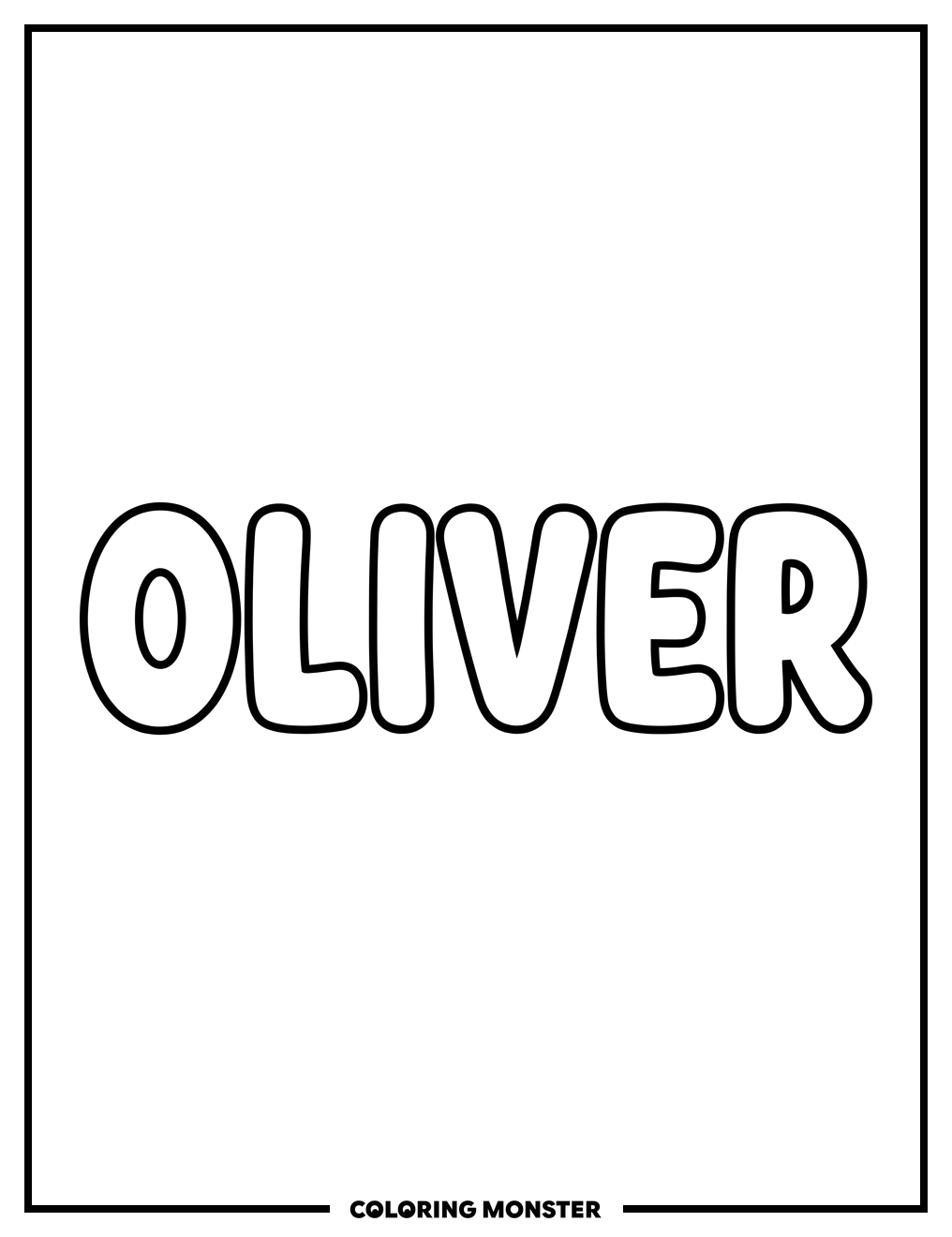 Oliver in Bubble Letters Coloring Page