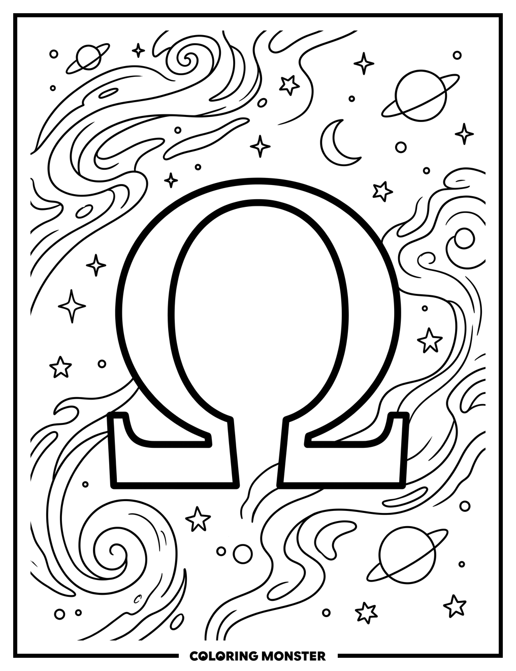 Omega Symbol In Space Coloring Page