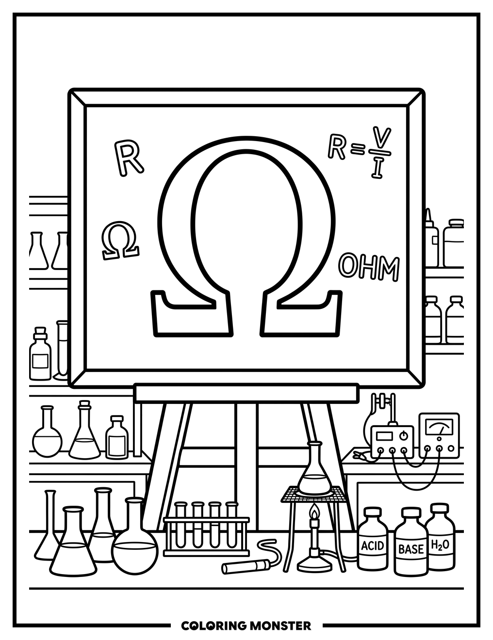 Omega Symbol On Chalkboard Coloring Page