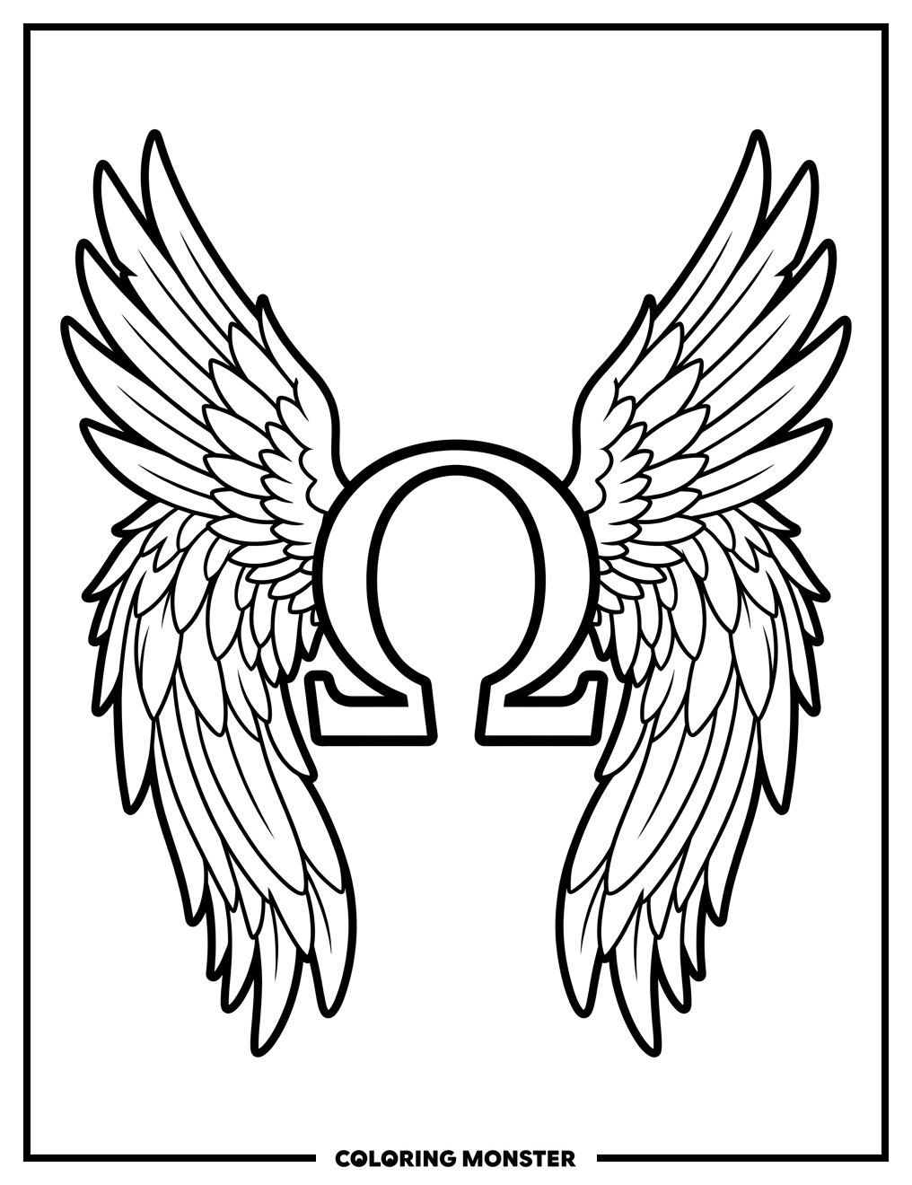 Omega With Feathered Wings Coloring Page
