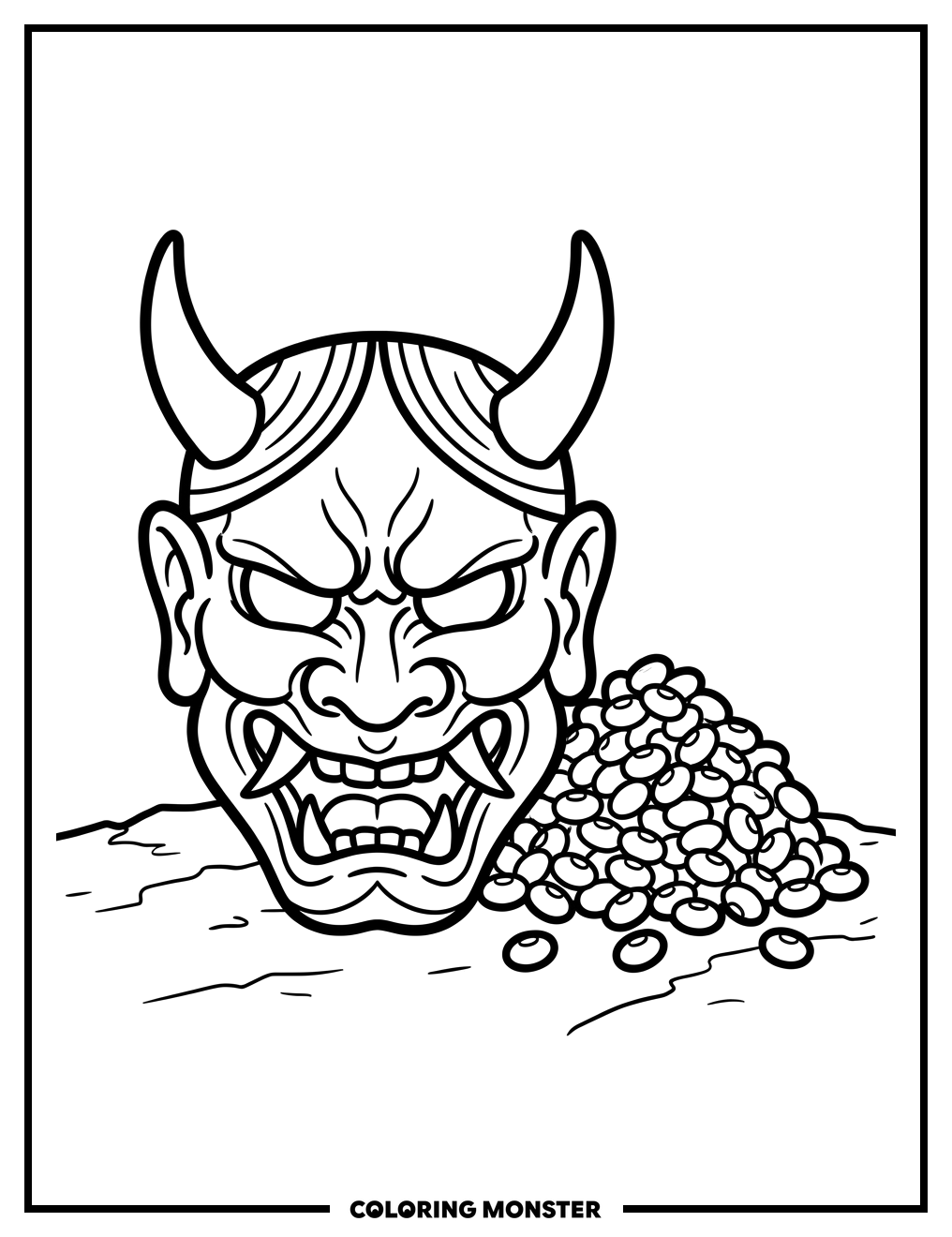 Oni Mask and Soybeans Coloring Page