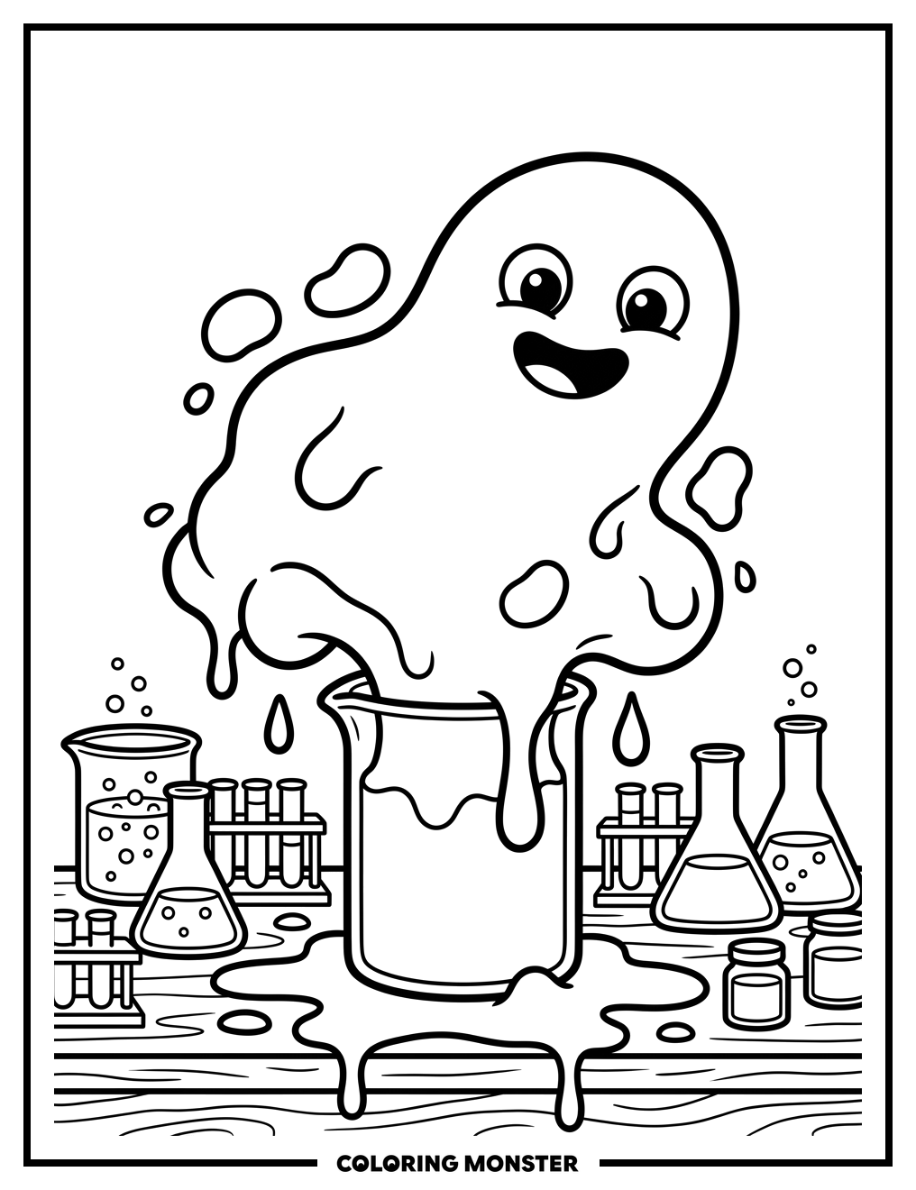 Oobleck Blob in Science Lab Coloring Page