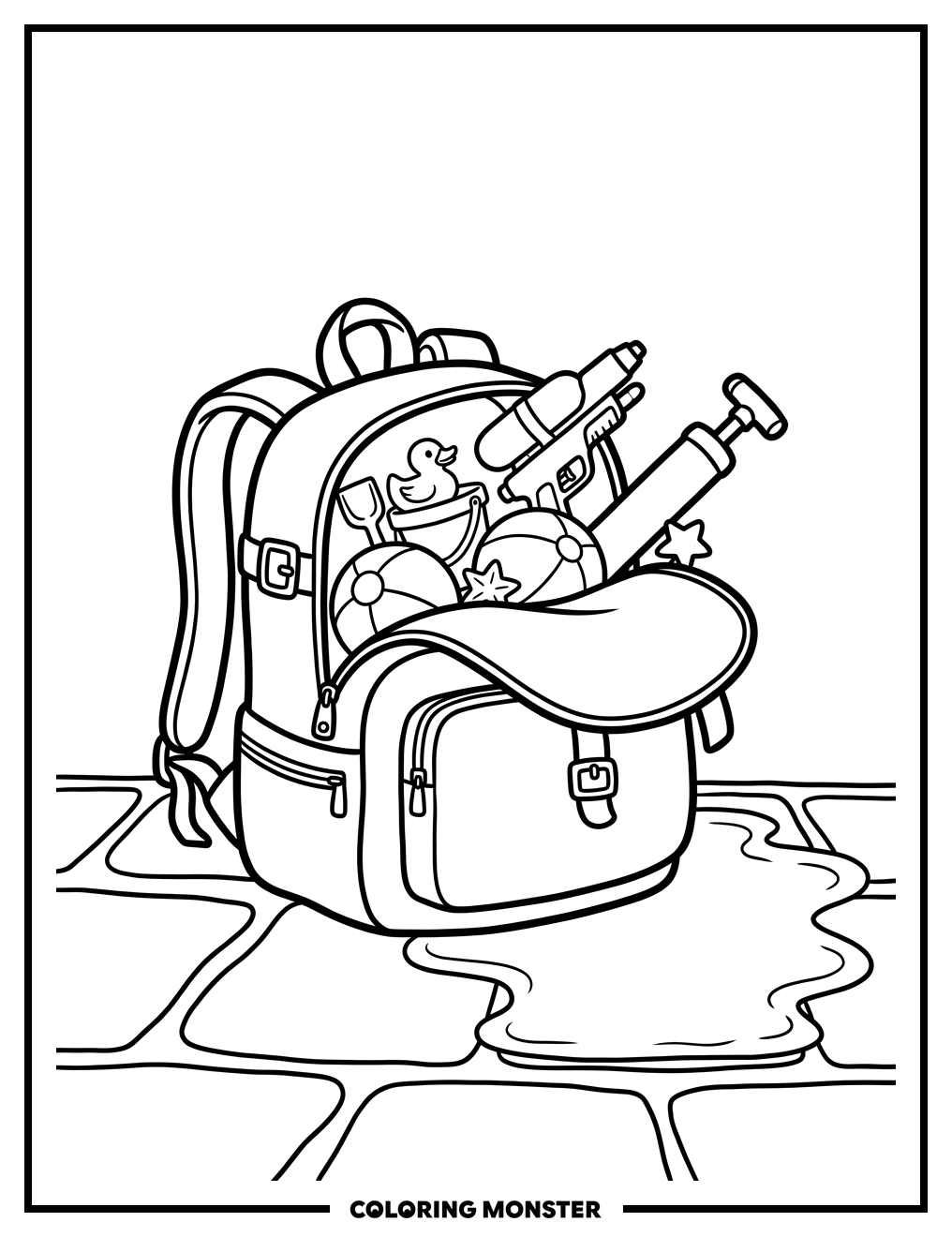Open Backpack with Toys Coloring Page