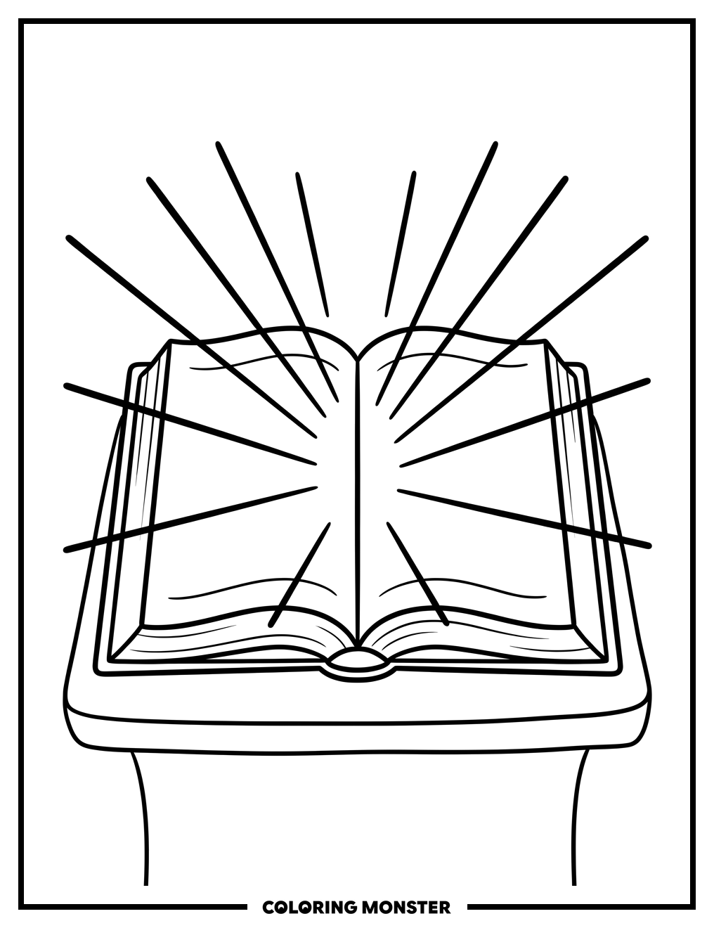 Open Bible With Light Beams Coloring Page