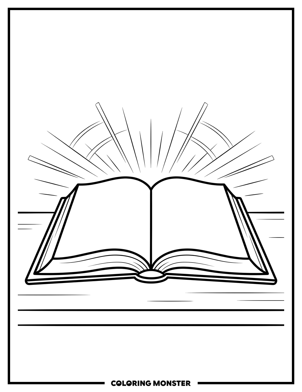 Open Bible with Light Rays Coloring Page
