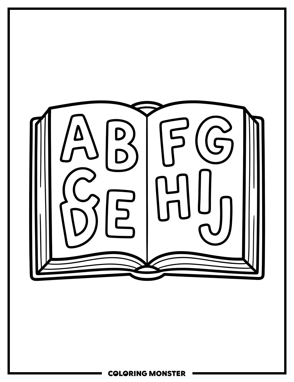 Open Book With Letters Coloring Page