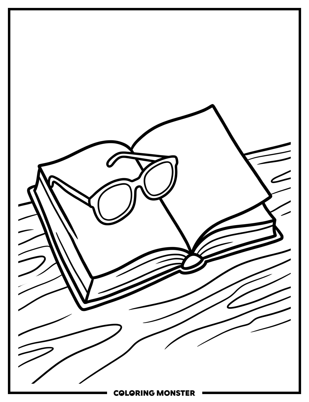 Open Book With Reading Glasses Coloring Page