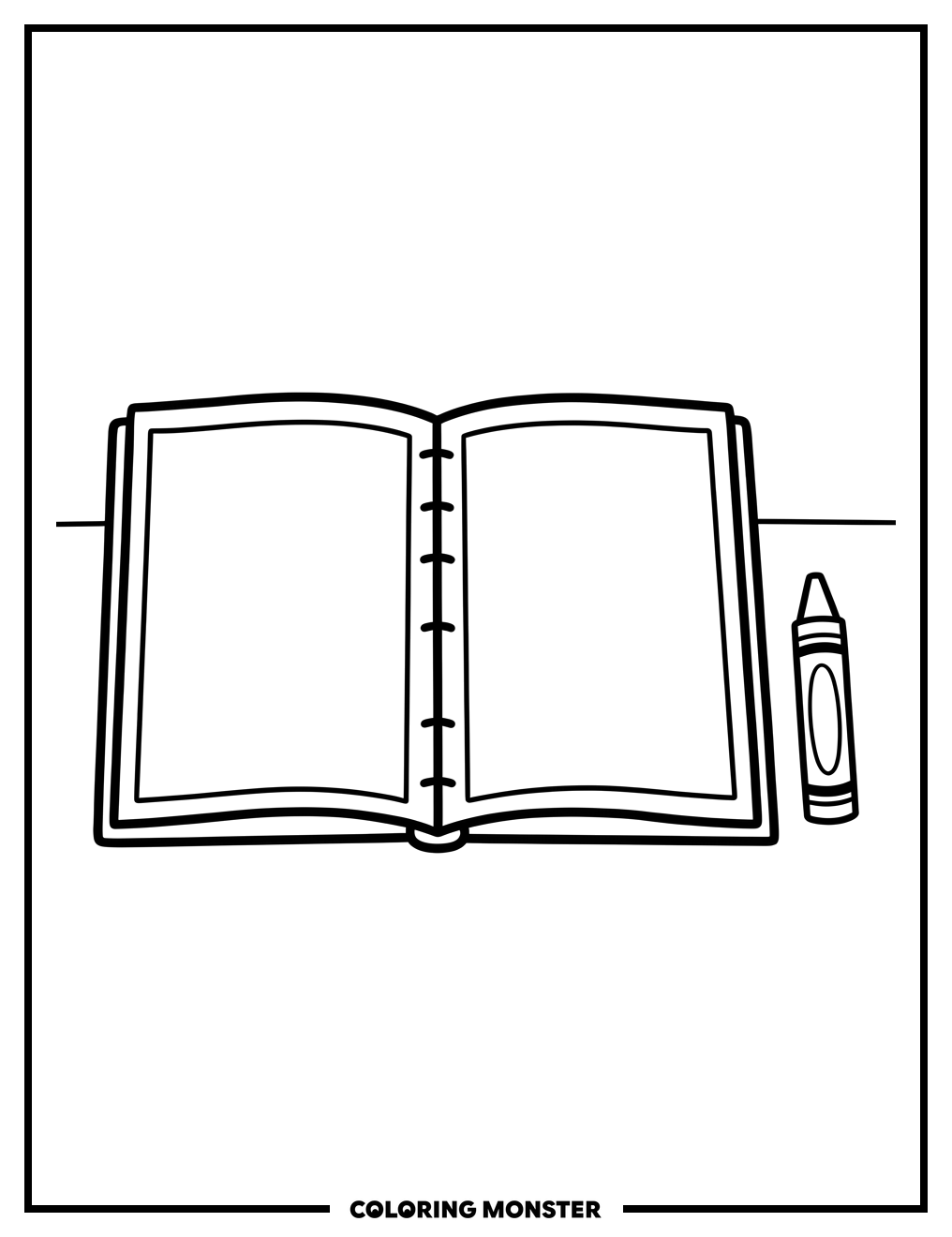 Open Coloring Book and Crayon Coloring Page