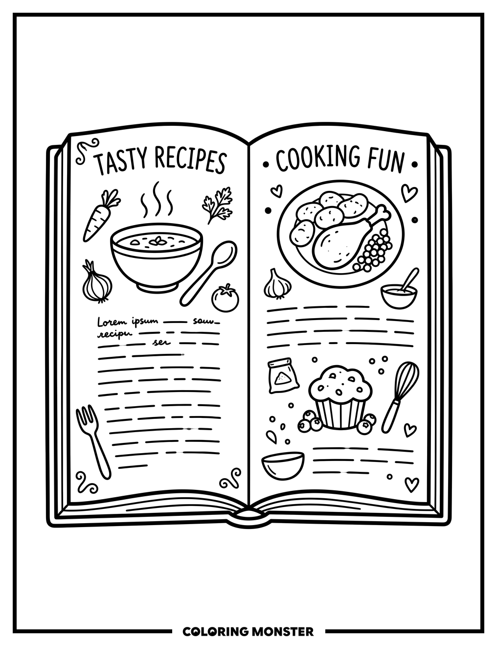 Open Cookbook With Recipes Coloring Page