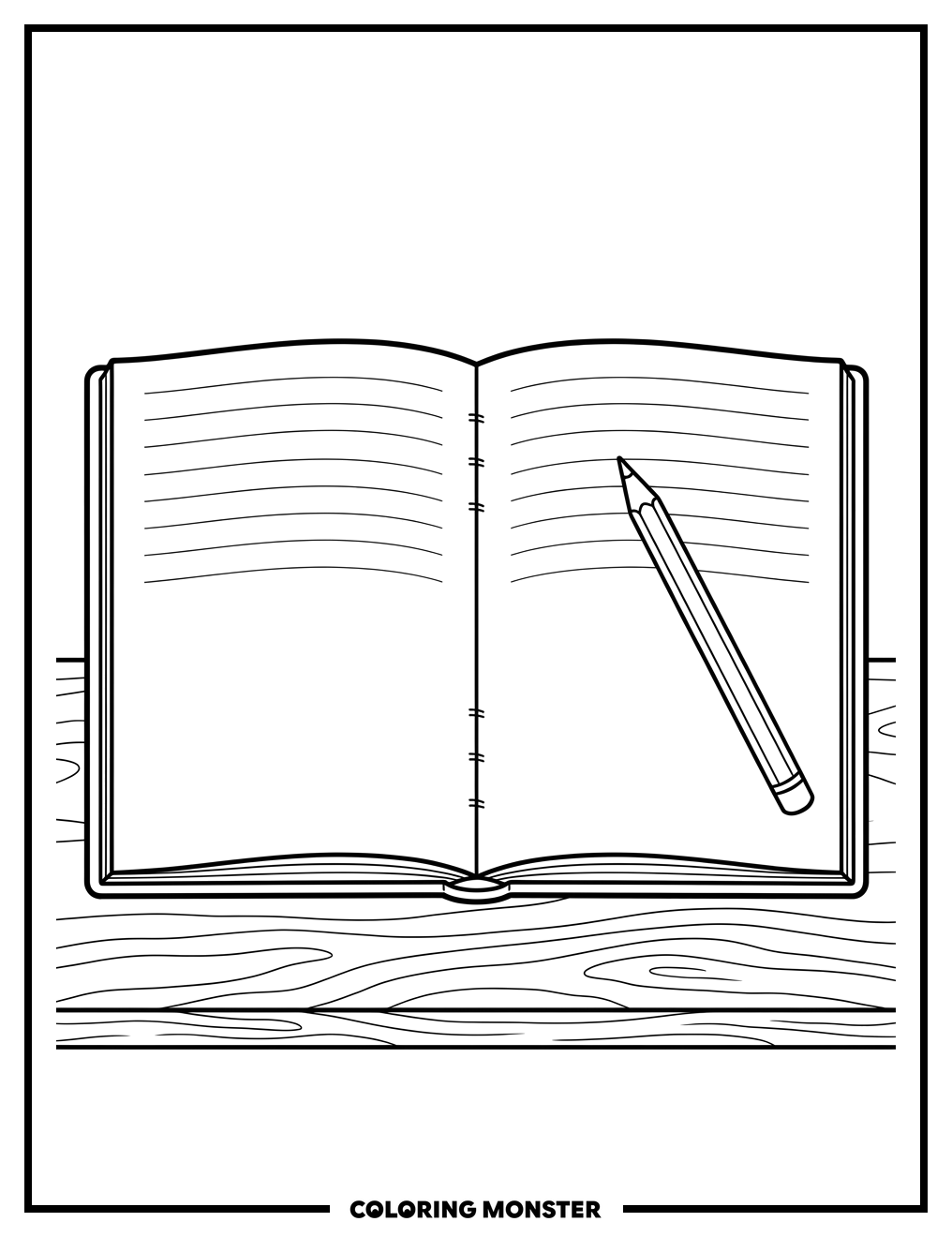 Open Journal on Desk Coloring Page