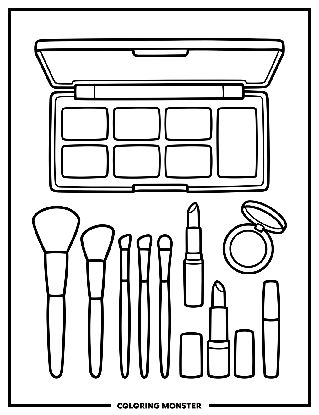 Open Makeup Kit With Brushes Coloring Page