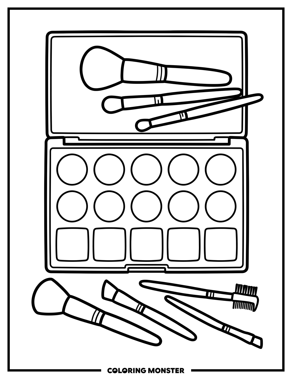 Open Makeup Palette With Brushes Coloring Page