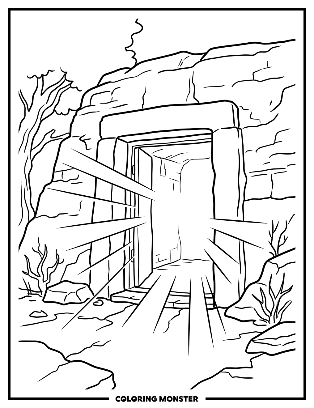 Open Stone Tomb With Light Coloring Page