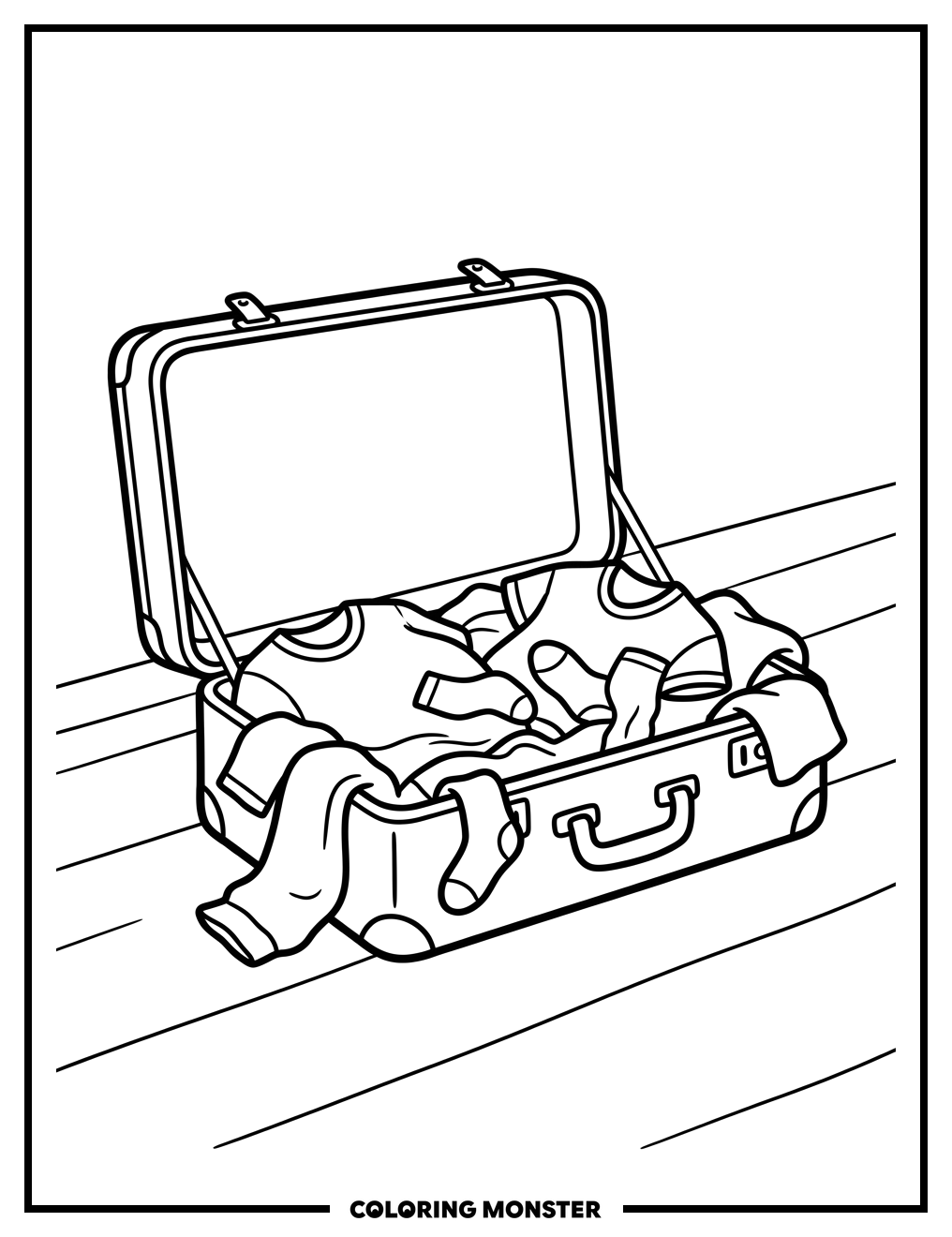 Open Suitcase Packed Full Coloring Page