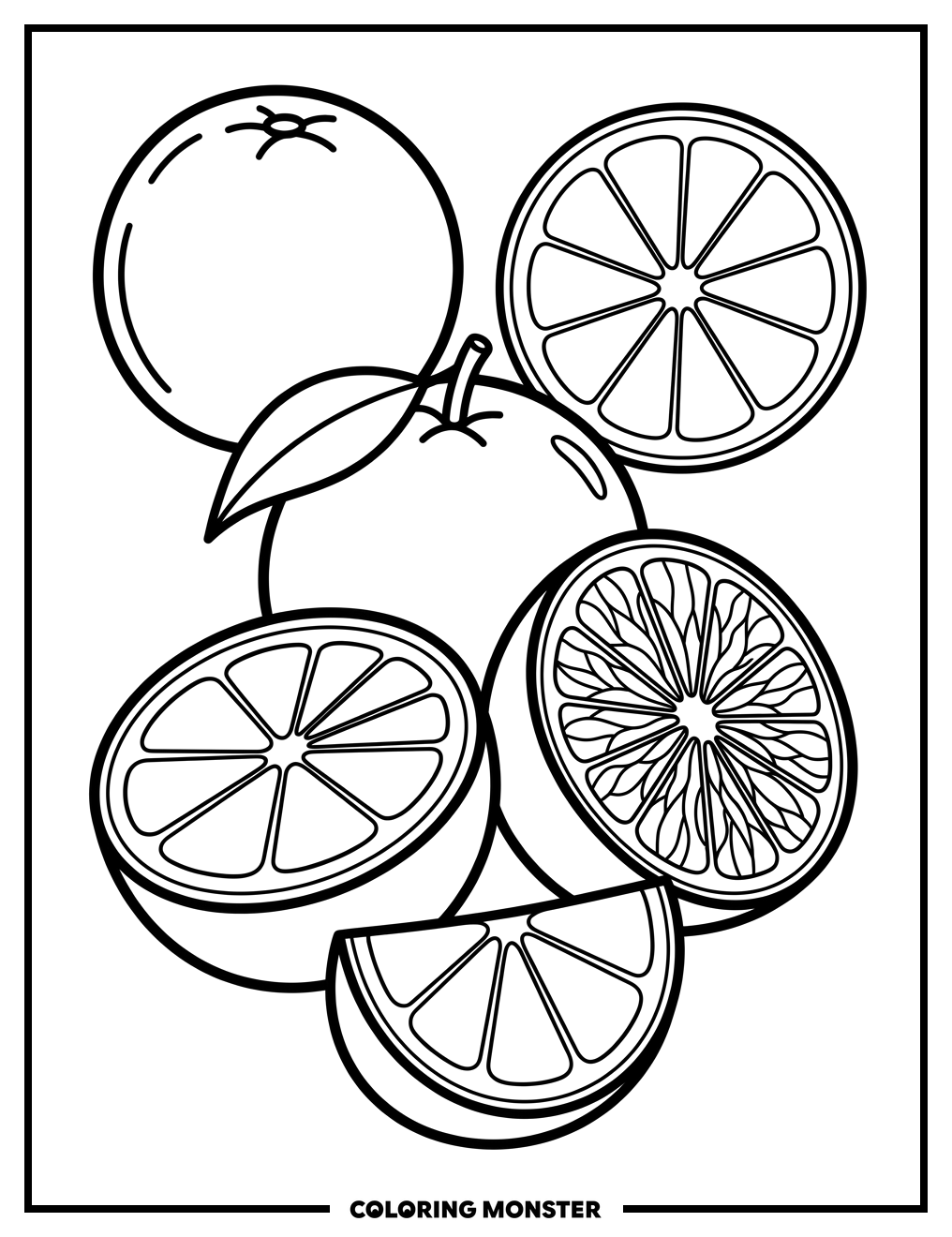 Oranges in a Pile Coloring Page