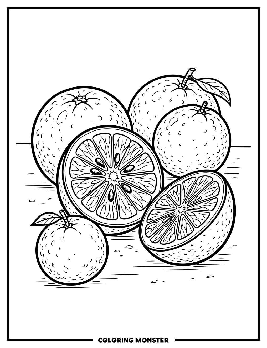 Oranges on a Clean Surface Coloring Page