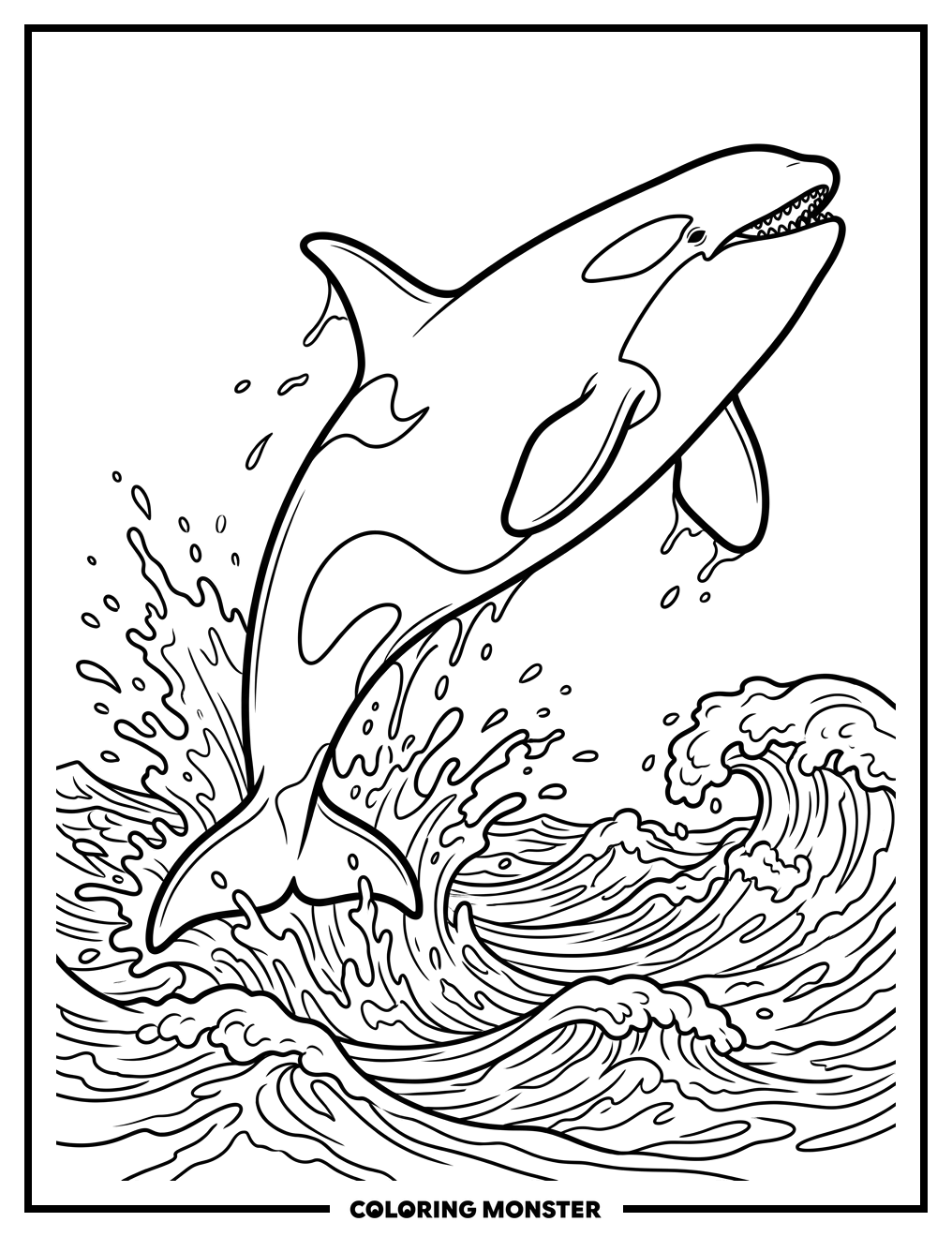 Orca Whale Leaping From Ocean Coloring Page