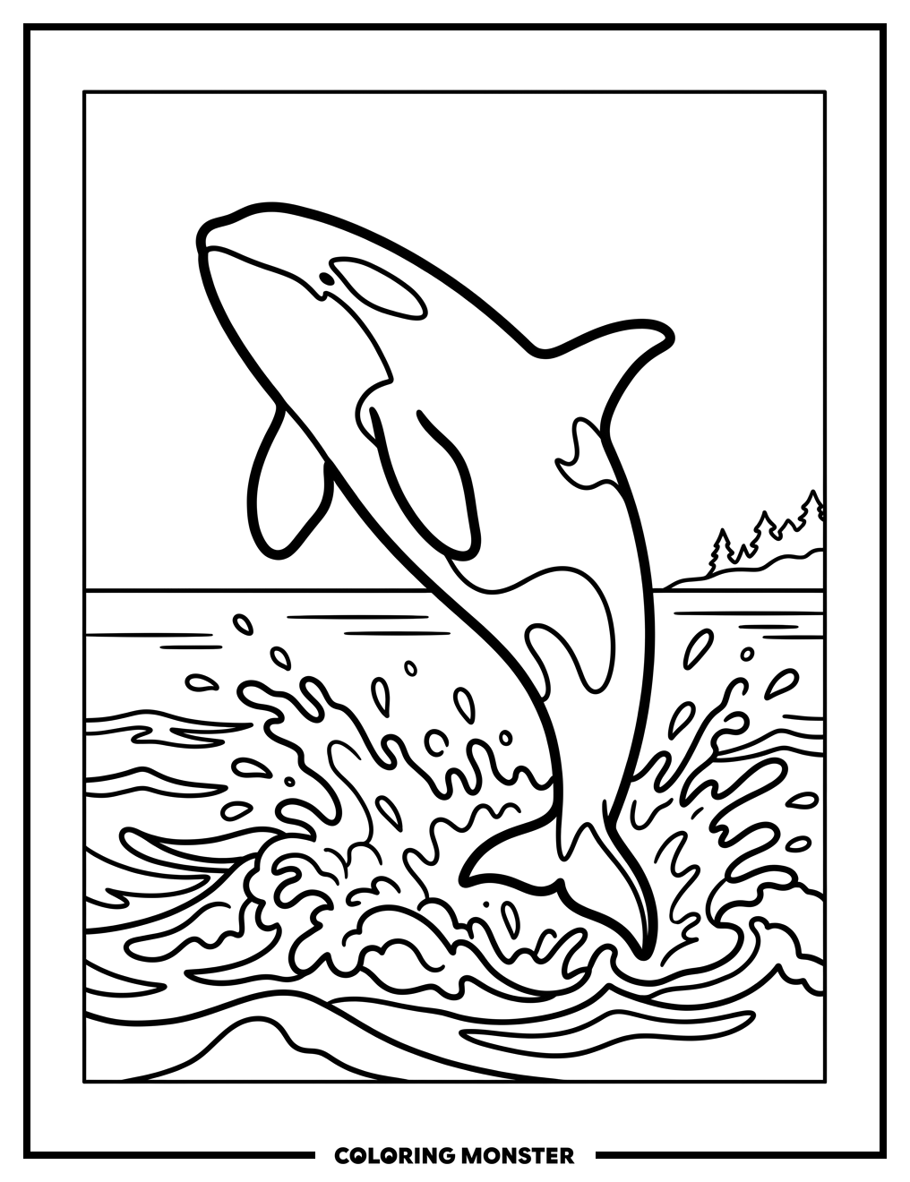 Orca Whale Leaping From Ocean Coloring Page