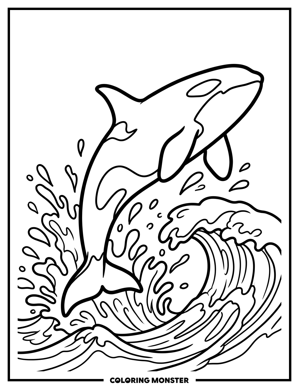 Orca Whale Leaping Over Ocean Wave Coloring Page