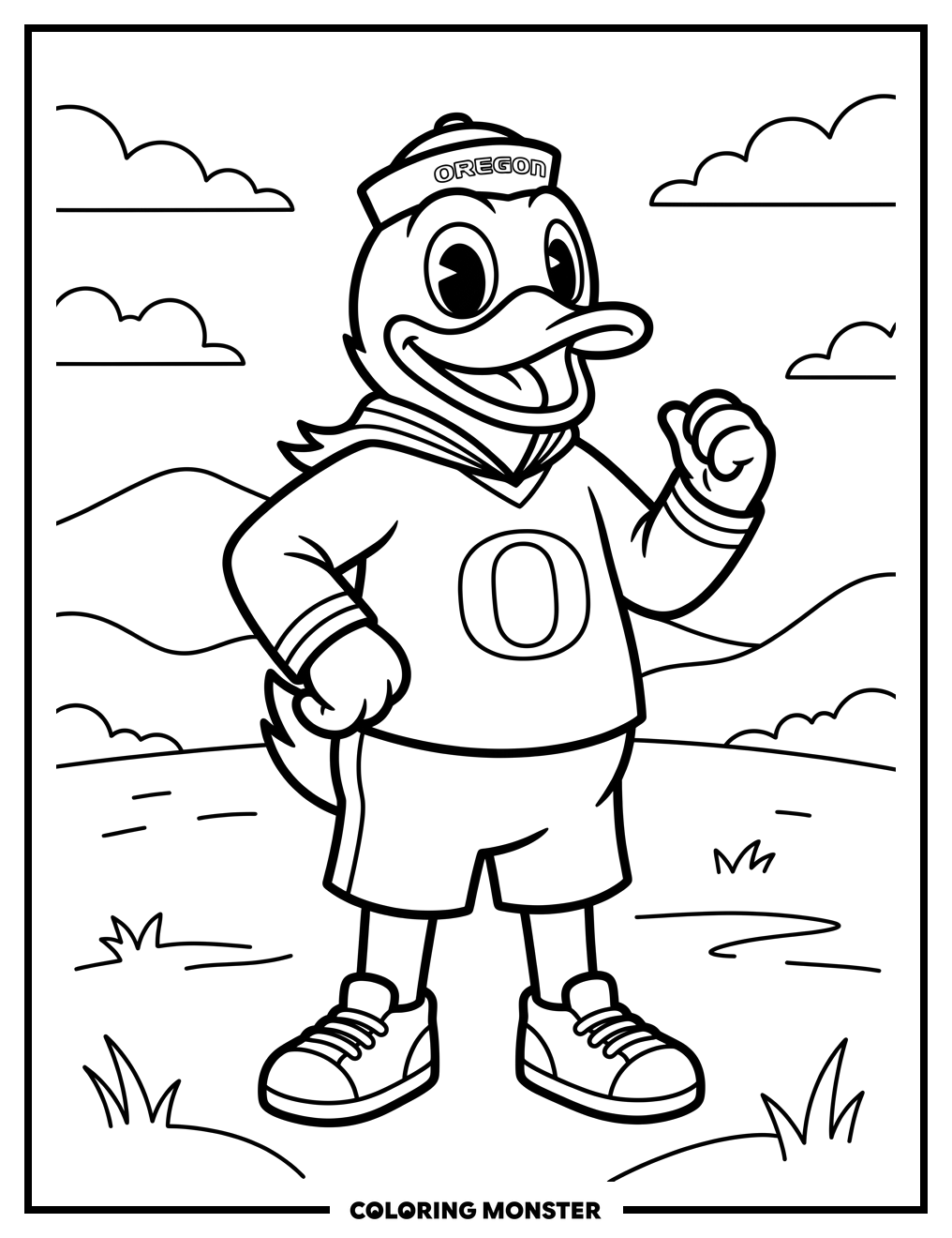 Oregon Duck Mascot Cheerful Coloring Page