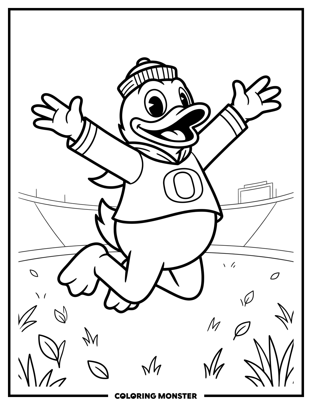 Oregon Duck Mascot Jumping For Joy Coloring Page