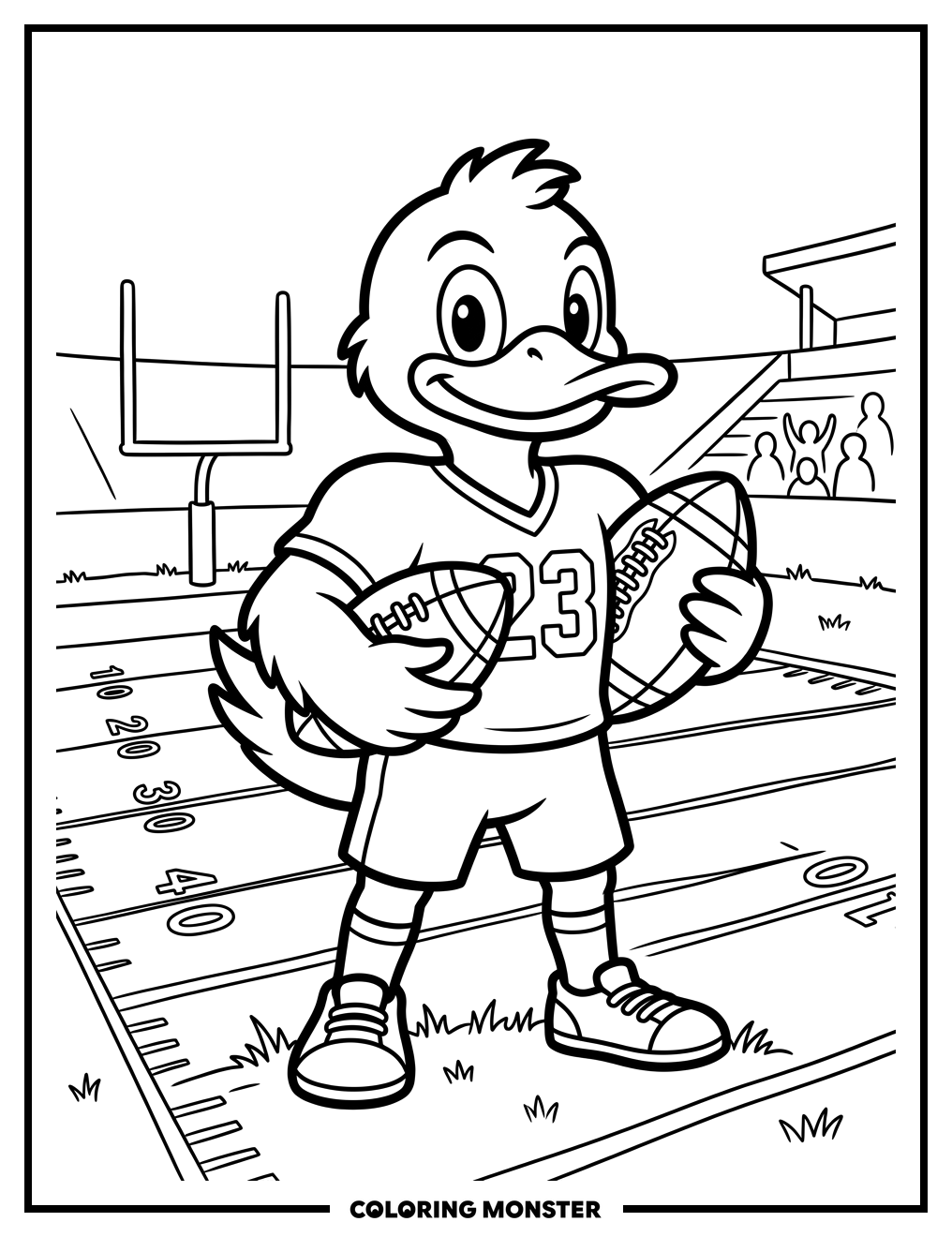 Oregon Ducks Mascot Puddles With Football Coloring Page